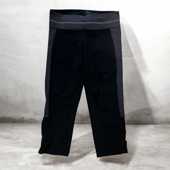 Athleta Pants - Athleta‎ Zippy Balance Capri Leggings Black Gray Stripe Size M